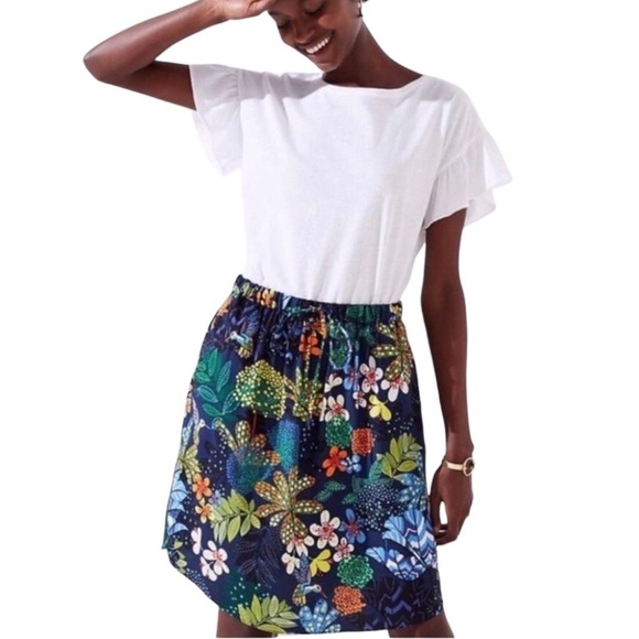 LOFT Tropical Floral Skirt, Hummingbird Boho Elastic Waist Pull On Petite Small - Picture 11 of 12